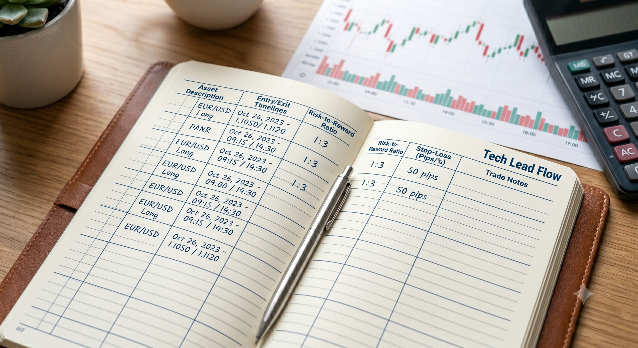 Why Small Businesses Still Need Physical Log Books and Ledgers in 2026 Specialized forex and crypto trading log book template with risk reward columns and Tech Lead Flow logo